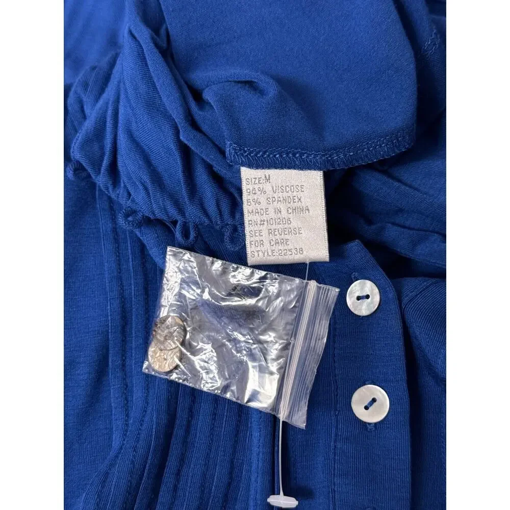 New Soft Surroundings Top Medium Womens Blue Jersey Knit Button Henley
